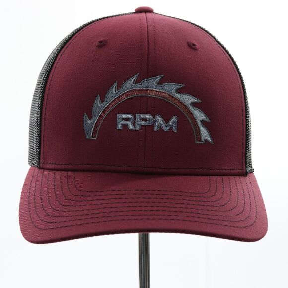 RPM Saw Blade Snapback Hat Cap Trucker Burgundy Black Real Performance Machinery - Picture 2 of 8